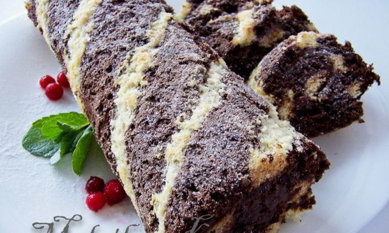 Рецепт полосатого рулада с шоколадным кремом