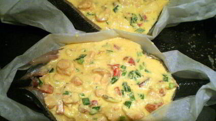 сибас с творожно-сырным суфле и семгой