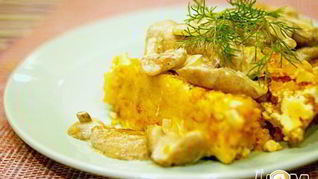 Суфле из овощей под маслятами в сметане