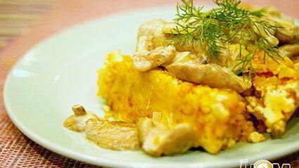 суфле из овощей под маслятами в сметане