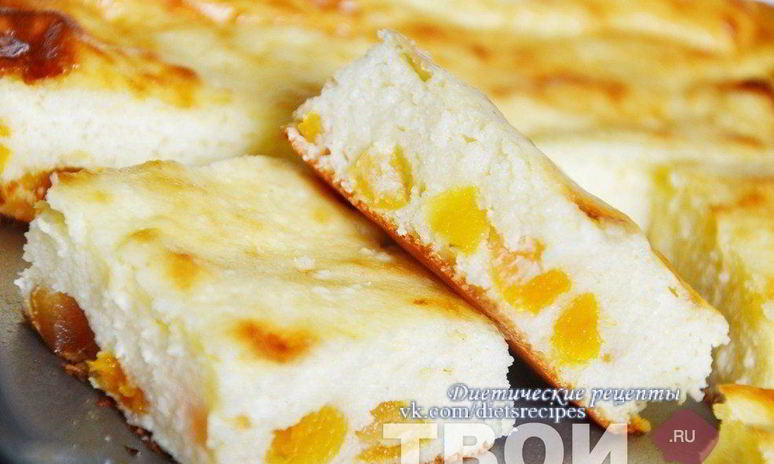 Рецепт творожного пудинга с курагой