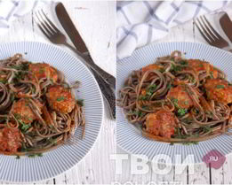 Гречневая лапша Соба с фрикадельками