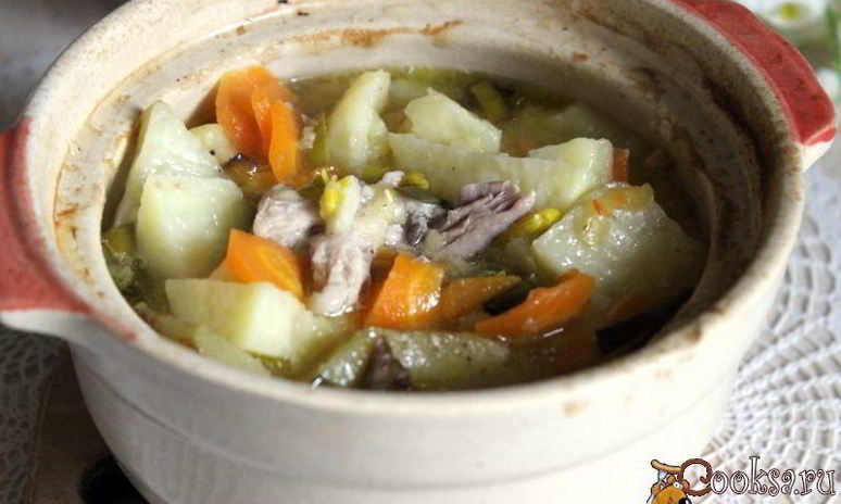 Рецепт картофеля с мясом и чечевицей в горшочках