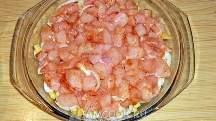 картошка с курицей и сыром в духовке