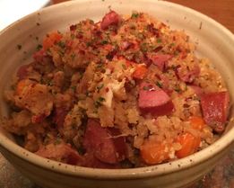 Рис с капустой и колбасой