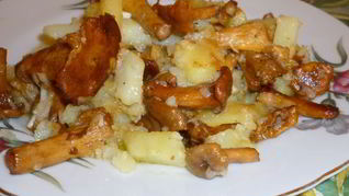 Жареный молодой картофель с лисичками