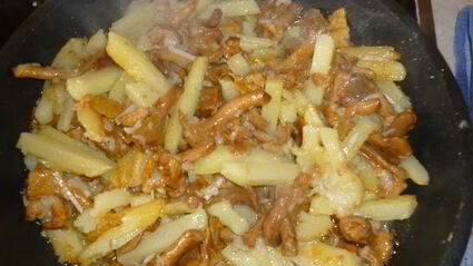 жареный молодой картофель с лисичками