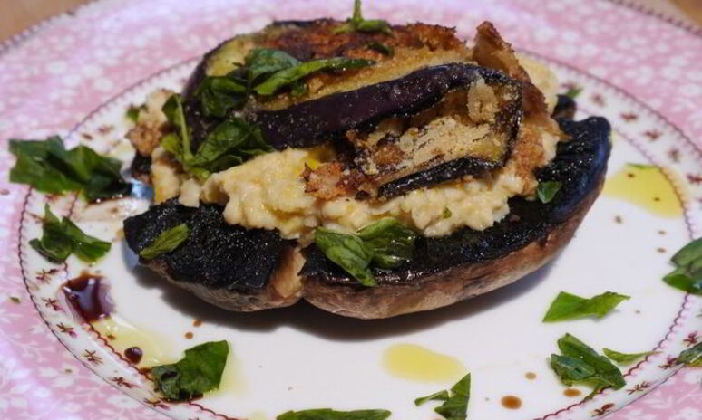 Рецепт грибов на гриле с нутом и баклажанами