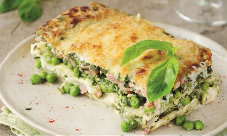 Рецепт лазаний с ветчиной, горошком и творогом