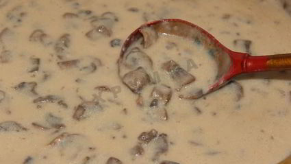 мясная лазанья с грибным соусом