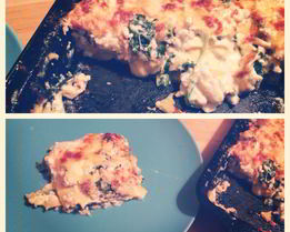 Румяная лазанья со шпинатом и курицей под соусом бешамель