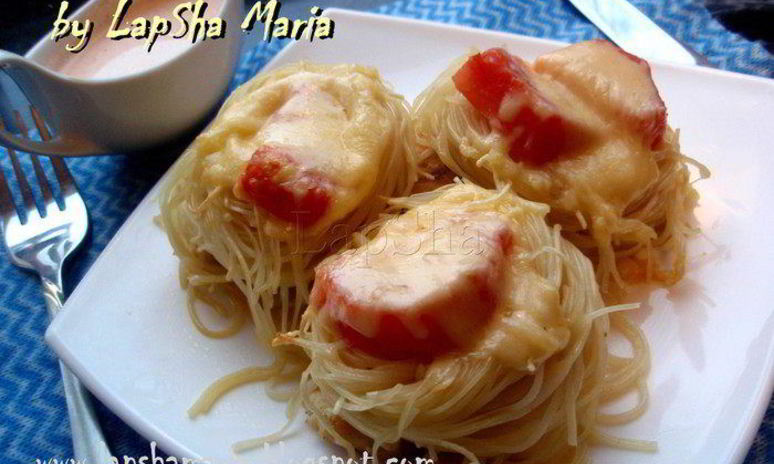 Рецепт гнезд из спагетти с куриным филе
