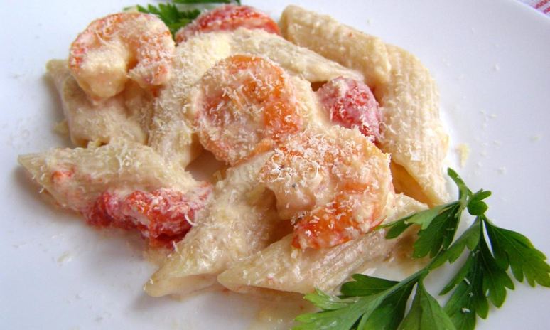 Рецепт макарон с креветками в сливочном соусе