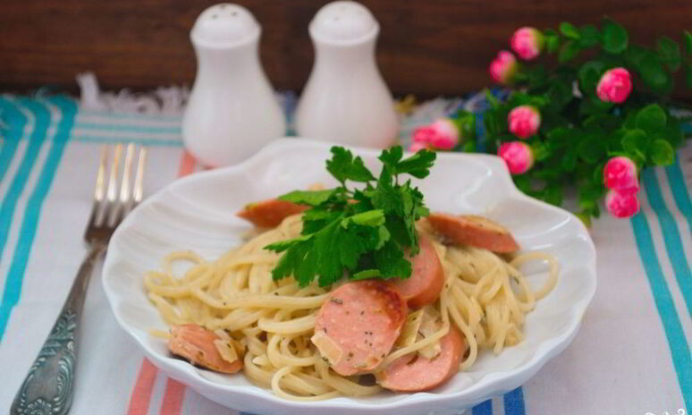 Рецепт макарон с сосисками