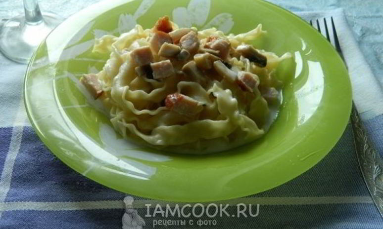 Рецепт пасты с грибами и копченым мясом