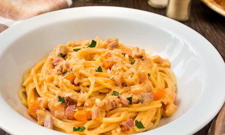 Рецепт пасты с тыквой и беконом