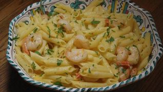 Паста с тыквой и креветками