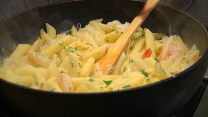 паста с тыквой и креветками