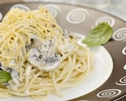 Спагетти в сливочном соусе с куриным филе и шампиньонами