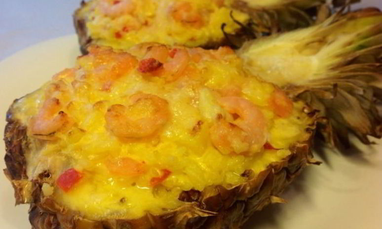 Рецепт ананаса, фаршированного креветками