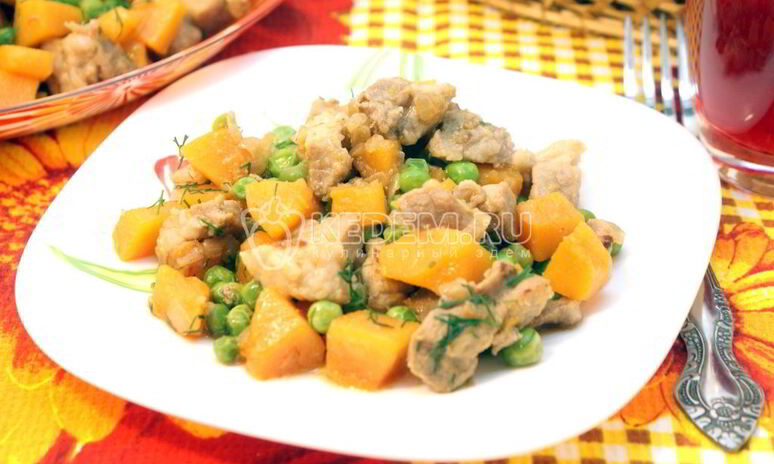 Рецепт мяса с тыквой и зеленым горошком