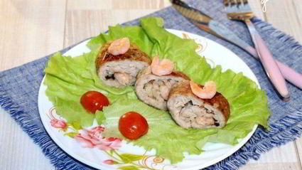 свинина, фаршированная рисом, грибами и креветками
