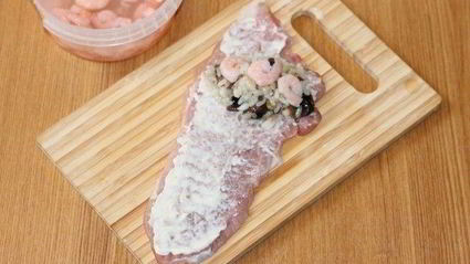 свинина, фаршированная рисом, грибами и креветками