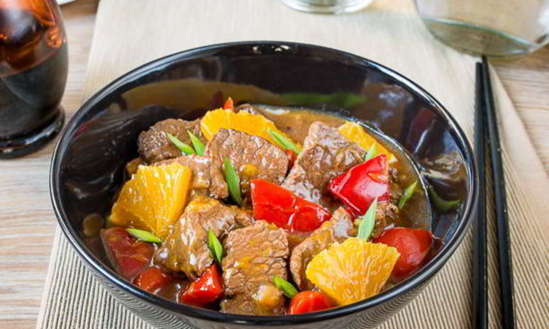 Рецепт телятины с апельсинами и сладким перцем