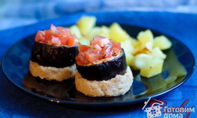 Рецепт баклажанов с пюре из белой фасоли и картофелем