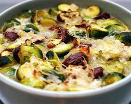 Брюссельская капуста и каштаны в соусе из коричневого масла