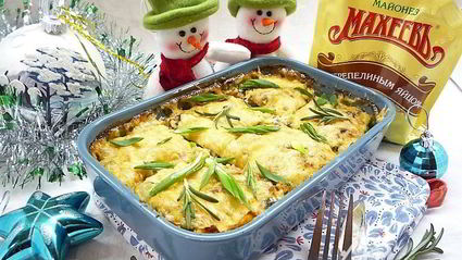 цветная капуста с курицей и грибами в духовке