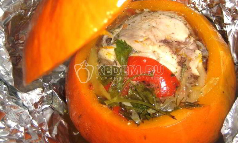 Рецепт тыквы, фаршированной курицей и овощами