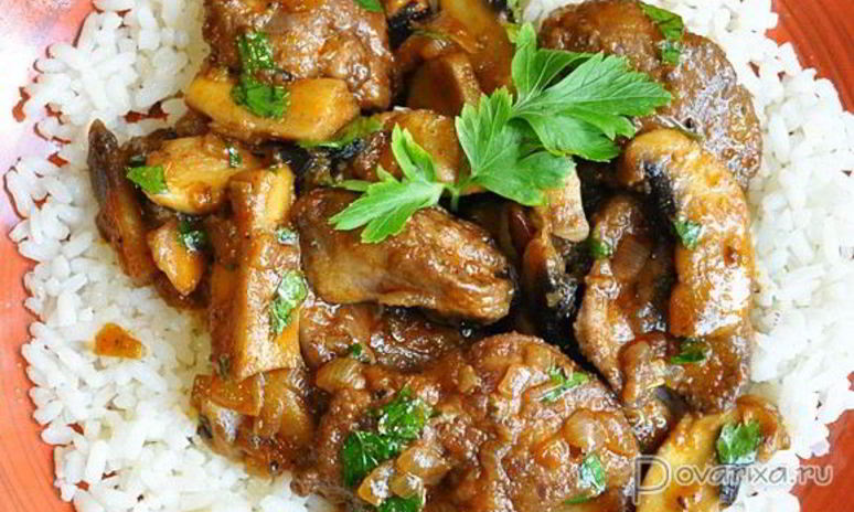 Рецепт куриной печенки с грибами и белым вином