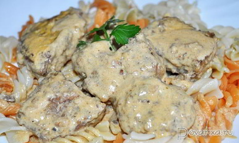 Рецепт жареной печени в сливочном соусе