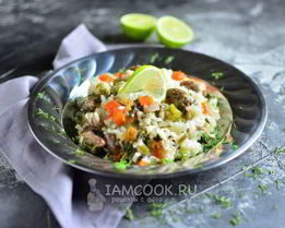 Плов с куриными сердечками в мультиварке