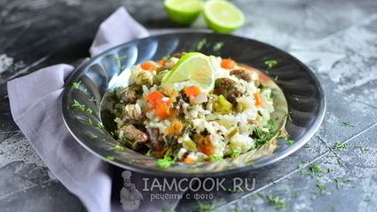 плов с куриными сердечками в мультиварке