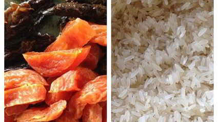 плов с сухофруктами, апельсинами и копченой корейкой