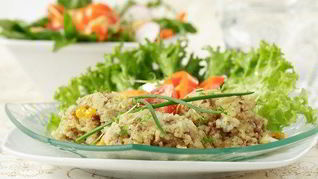 Рагу из перловой крупы с пореем, грибами и зеленью