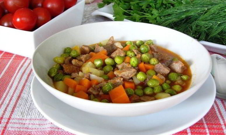 Рецепт рагу из зеленого горошка с мясом