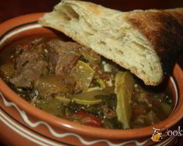 Рагу с говядиной и овощами, запеченными на мангале