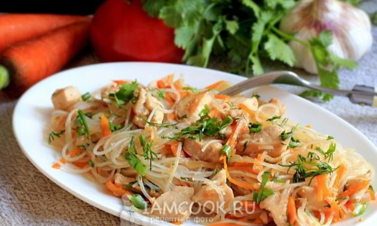 Рецепт рисовой лапши с курицей и морковью