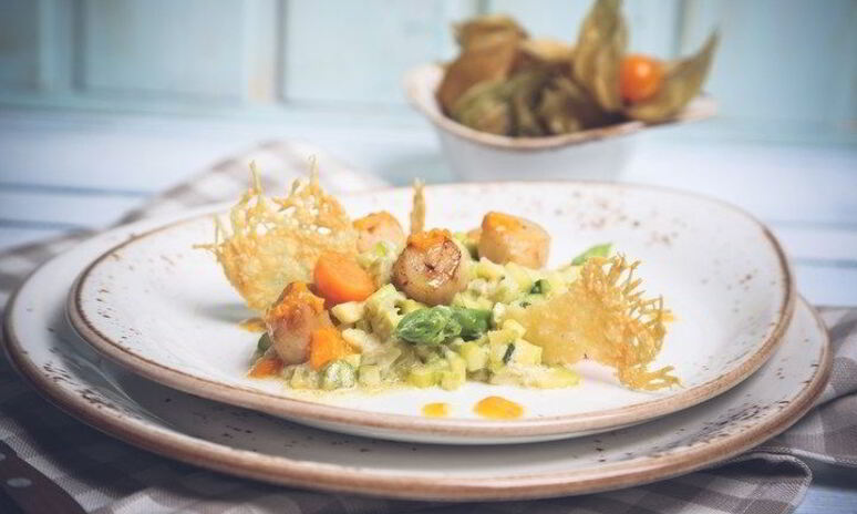 Рецепт морского гребешка с овощным ризотто