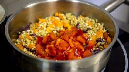 ризотто из перловки с овощами