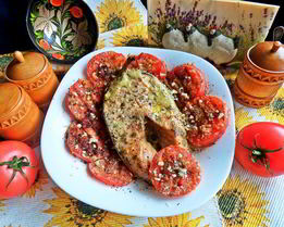 Лосось в сливках и помидоры-гриль