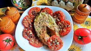 Лосось в сливках и помидоры-гриль