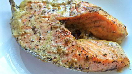 лосось в сливках и помидоры-гриль