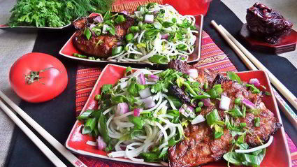 запеченная скумбрия с японской лапшой