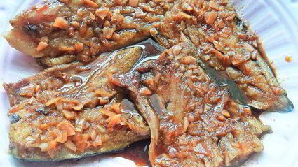 запеченная скумбрия с японской лапшой