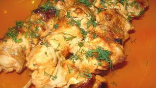 Шашлык из курицы на сковороде