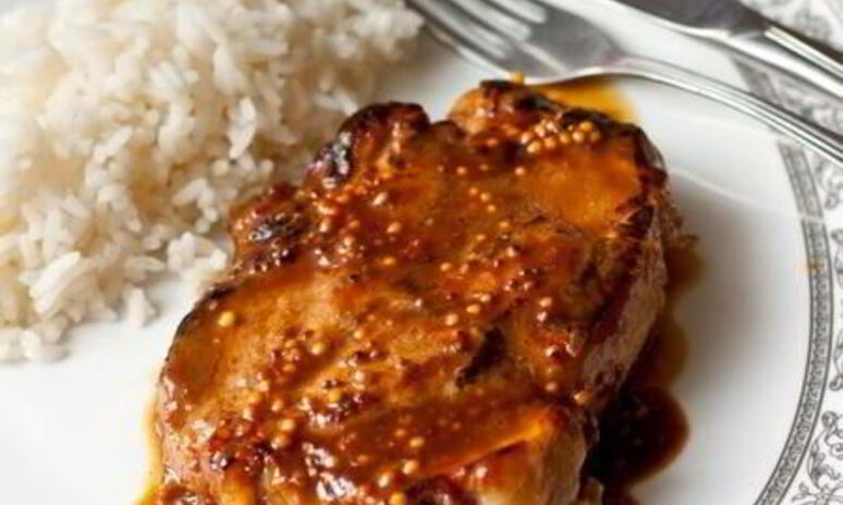 Рецепт стейка из свинины с апельсиново-горчичным соусом